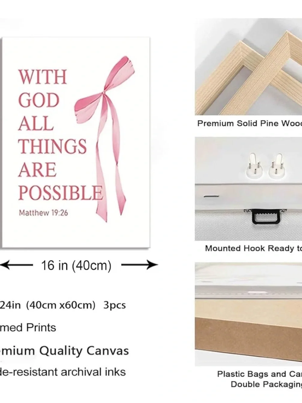 Faith-Inspired Pink Ribbon Wall Art Trio